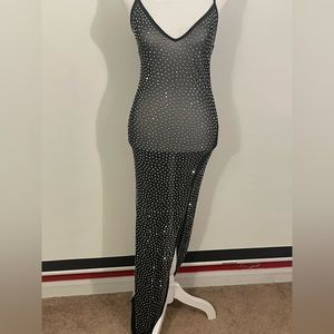 Evening gown or prom dress. Black with rhinestones.